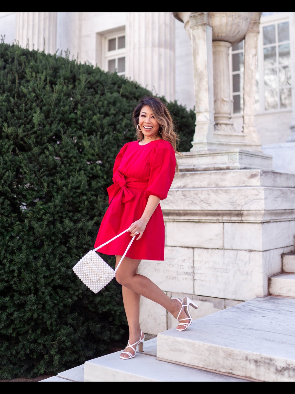 Lovers + Friends Red Tie-Waist Puff-Sleeve Mini Dress